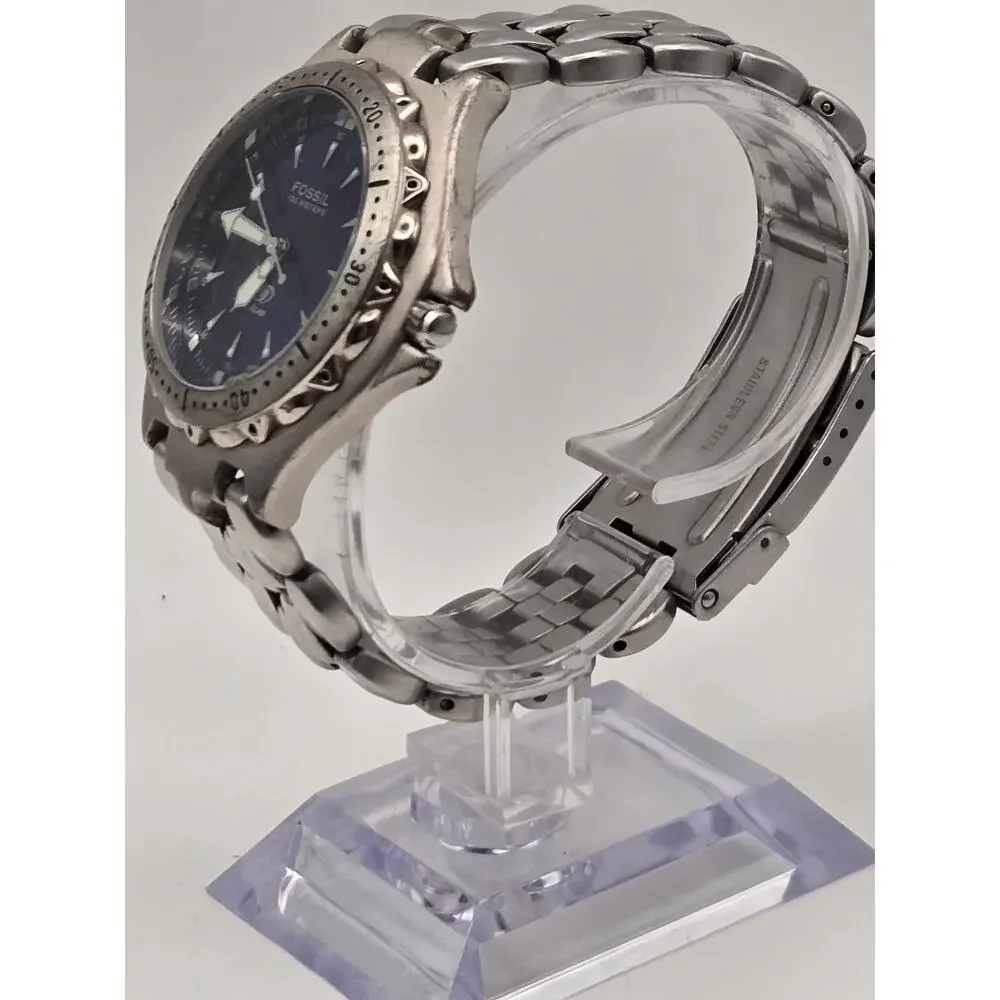 Fossil Blue Mens Watch Stainless Steel Diver Quartz 100M Water Resistant